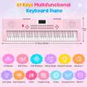 Piano Keyboard, 61 Key Upgrade Kids Pianos Music Toy with Light-up Keys & Pro Teaching Modes, Dual Speaker, 70 Demos,100 Tones, 100 Rhythms Perfect Christmas/Birthday Gift for Kids (Pink)