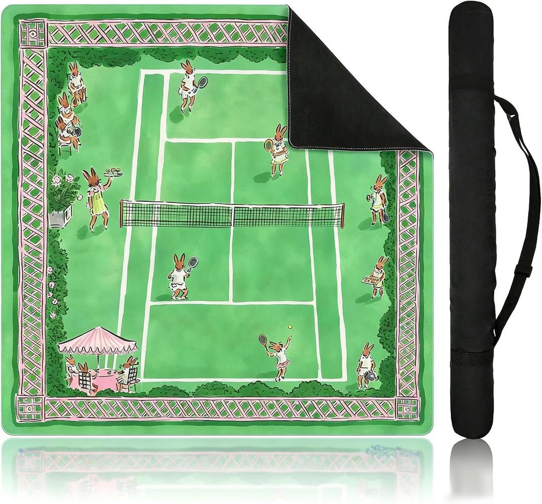 33" x 33" American Mahjong Mat with Vintage Rabbit Tennis Pattern, Eye-Friendly Non-Slip Rubber Table Cover for Mahjongg and Poker, Includes Carrying Bag