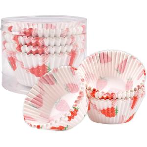 Mini Cupcake Liners for Baking, 100PCS Muffin Liners, Strawberry Paper Baking Cups, Cupcake Wrappers Non Stick, Truffle Cup Cake Paper Cup for Wedding Birthday Party Mother's Day Valentine's Day