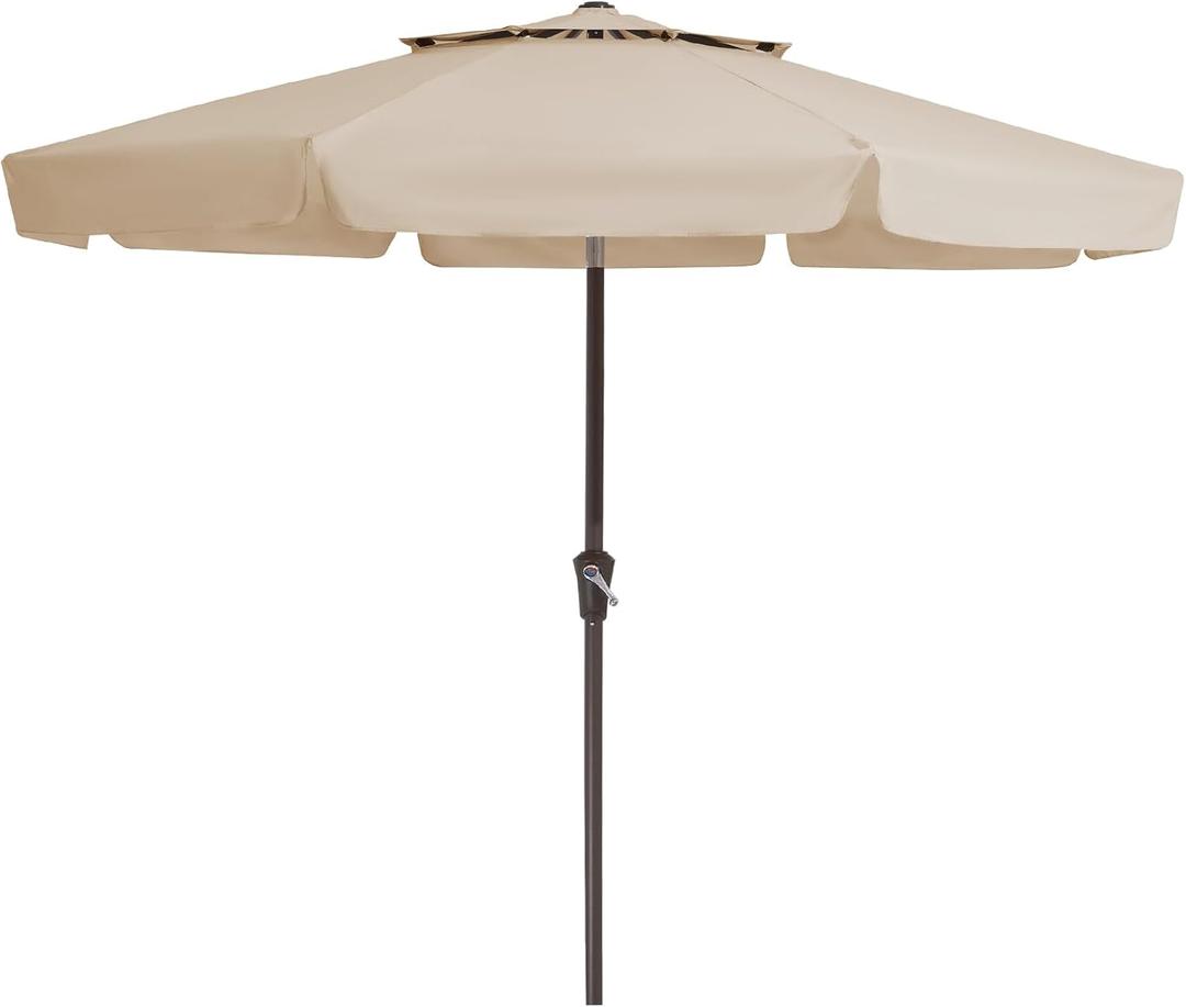 JEAREY 9' 2-Tiers Patio Umbrellas Outdoor Market Table Umbrella w/Push Button Tilt/Crank, 8 Sturdy Ribs, UV Protection Waterproof Sunproof(Beige)
