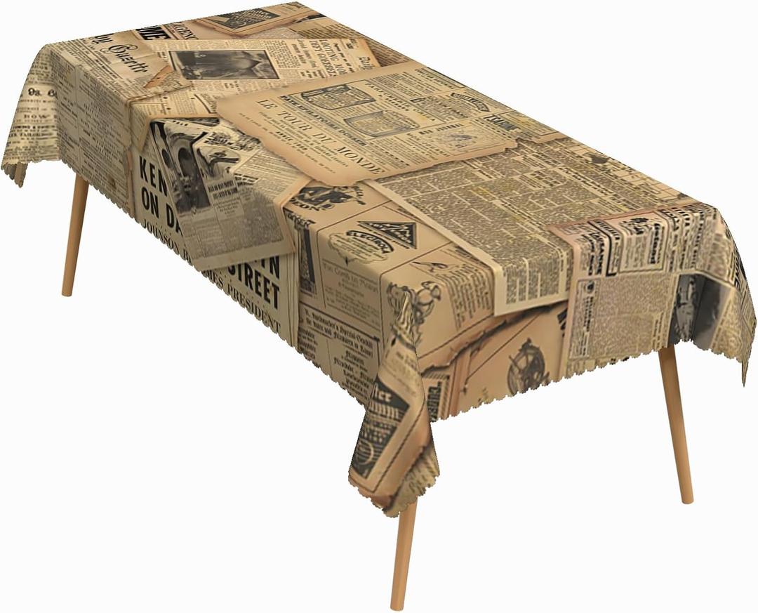 52x70 Inch Vintage Book Theme Rectangle Tablecloth Retro Old Newspaper Magazine Map Print Table Cloth Washable Durable Table Cover for Kitchen Dining Party Book Club Coffee Shop School Decor