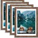 Hongkee 12x16 Picture Frame Set of 4, 12 x 16 Rustic Brown Wood(Mat 11x14), 12X16 in