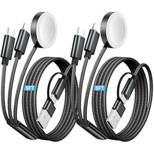 Temdan 2Pack for Apple Watch Charger, 3 in 2 Multi Charging Cable, iPhone Charger, USB A/Type C/Lightning Cable, Portable Travel Essentials Designed for iWatch Ultra/SE/111 & iPhone 1712/ iPad5Ft