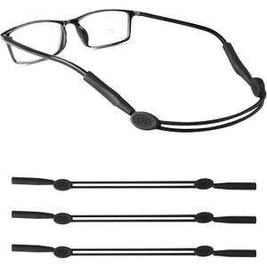 lvvfit 3pcs Adjustable Eyeglass Strap - No Tail Sunglass Strap - Eyewear String Holder -for Men's Women's Kids' Glasses Straps Sunglasses Straps (3pcs Black)