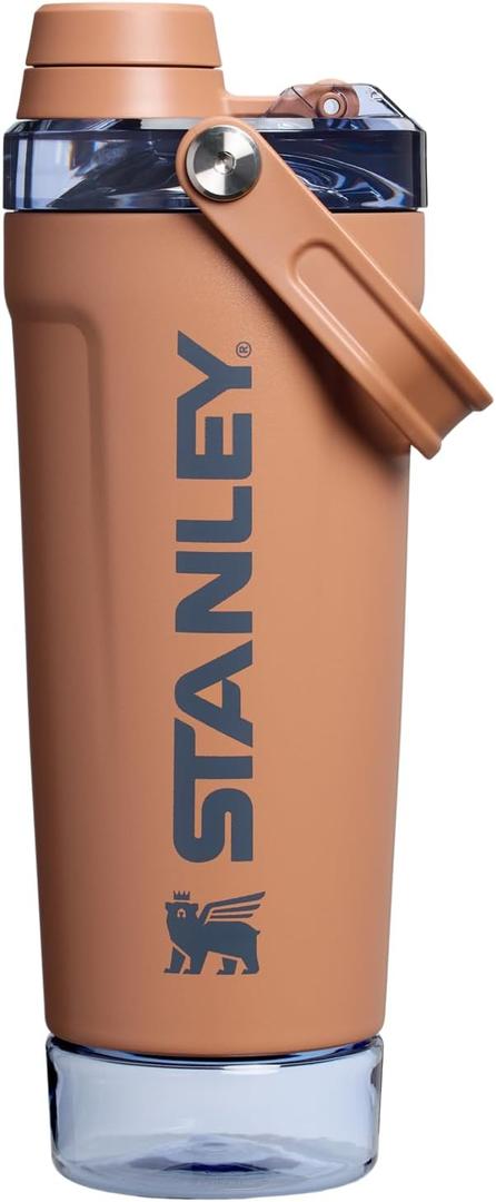 STANLEY Vitalize Shaker Bottle 20 oz | Leakproof Insulated Stainless Steel Shaker Cup | Base Storage and Twist On Fast Flow Lid | Protein Shakes and Pre Workout Powder | BPA-Free | Toast
