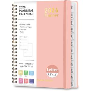 2026 Planner, Weekly and Monthly Calendar Academic Planner, Jan 2026 - Dec 2026, 8.5 x 11'', Planning Agenda Book for Desk Accessories and School Supplies - Letter Size (Pink)