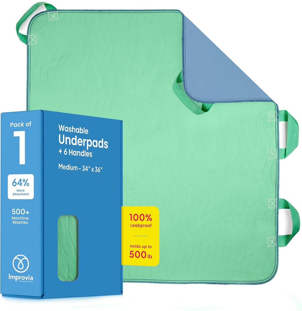 Improvia Positioning Bed Pad 34"x36" with 6 Reinforced Handles, Quick-Drying, Washable, Waterproof, Reusable, Mattress Protection, For Lifting, Turning, Transfering, Elderly and Incontinence patients.