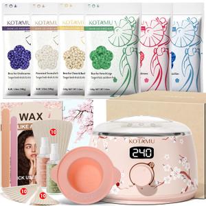 KOTAMU Waxing Kit for Women & Men, Professional Wax Warmer for Hair Removal with Silicone Pot, Wax Kit for Coarse Thick Fine Fuzzy Hair & Sensitive Skin, Waxing Warmer for Home Salon Use (3.5 Ounce (Pack of 6), Cherry Blossoms 02)