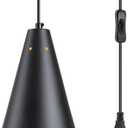 Black Plug In Pendant Light,Hanging Lights With Plug In Cord On/Off Switch, Mini Pendant Lights for Kitchen Island,Modern Farmhouse Pendant Light Fixture with Metal Shade,Hanging Lamps for Bedroom