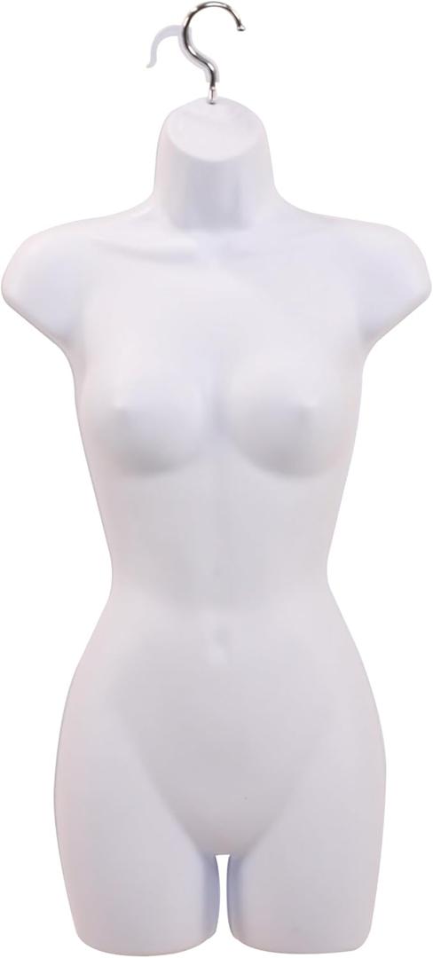 SSWBasics Female Mannequin Torso - Fits Womens Sizes 5-10 - Molded, Shatterproof & White