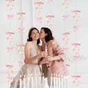 Cheerland Pink Bow Birthday Decorations with Hanging Pearl Pink Bow Party Girl Baby Shower Photo Backdrop Streamers Cute Bachelorette Party Girly Coquette Themed Girls Room Decor 1st Bday Supplies