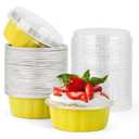 Beasea Aluminum Cups for Baking, 8oz 50 Pack Disposable Ramekins with Lids, Lemon Yellow Aluminum Foil Cups Creme Brulee Muffin Cupcake Baking Cup Mini Pudding Cups for Party Wedding Birthday