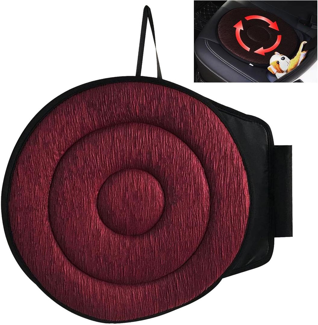 360 Rotating Seat Cushion for Car,Swivel Car Seat for Car for Elderly Support, Non Slip, Memory Foam, Ergonomic Design (Claret)