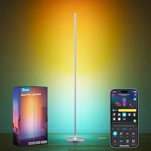 Govee RGBIC Floor Lamp, LED Corner Lamp Works with Alexa, Smart Modern Floor Lamp with Music Sync and 16 Million DIY Colors, Color Changing Standing Lamp for Bedroom Living Room Silver