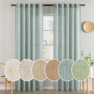 MIULEE Sea Green Linen Curtains 84 Inch Length for Bedroom Living Room, Soft Thick Linen Textured Window Drapes Semi Sheer Light Filtering Back Tab Rod Pocket Burlap Look Aqua Decor, 2 Panels