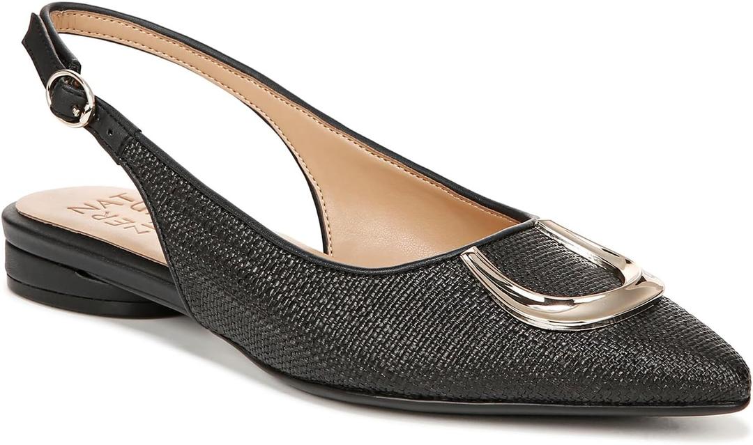 Naturalizer Women's, Bixby 2 Flat (7.5 Wide, Black Straw Fabric)