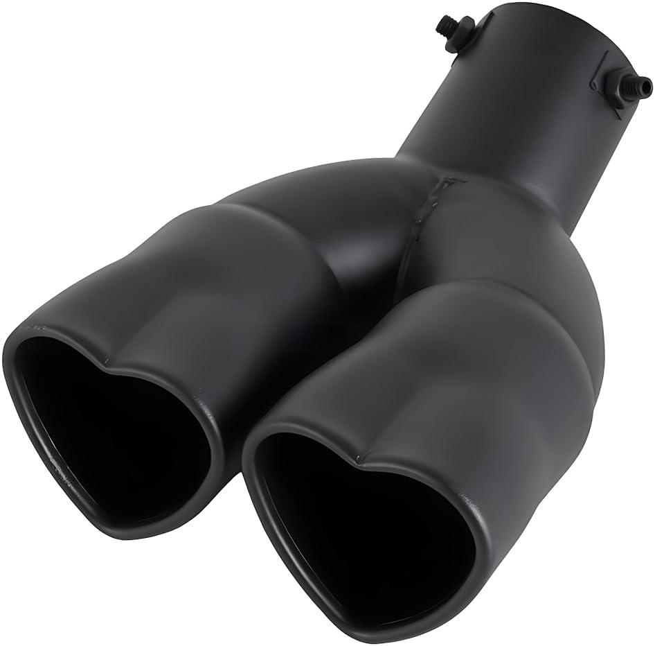 Dual Exhaust Tip 2.5 inch Inlet, Universal Car Exhaust Pipe Modification Tail Throat Tail Pipe Stainless Steel Muffler Tip, Adjustable Heart Shaped Car Decoration (Curved,Matte Black)