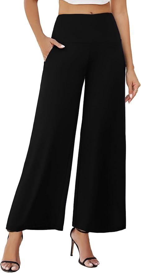 Arolina Women's Casual Stretchy Wide Leg Palazzo Lounge Pants with Pockets | High waist, Trendy, Comfy, Breathable, Dressy, Flowy, Lightweight, for Summer Fall Spring Beach Vacation Travel Holiday Daily Small