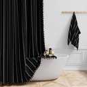 BTTN Boho Farmhouse Shower Curtain, Linen Rustic Weighted Striped Fabric Shower Curtain Set with Tassel, Water Repellent, Bohemian Vintage Country Shower Curtains for Bathroom, Black and White, 72x72 (72"W x 72"L (Pack of 1))