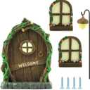 Miniature Fairy Door and Windows Garden Kit Accessories,Glow in The Dark Fairy Door Windows Yard Art Sculpture Decoration Garden Decor(Wood)