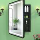 20x30 Inch Lighted Medicine Cabinet with Mirror, LED Bathroom Mirror with Storage Wall Mounted & Recessed Mounted, Anti-Fog, Dimmable 3 Lighting Colors, Memory Function, 3 Shelves & 1 Organizer, Black, Mirror 20"x30"/ With LED &Defogging
