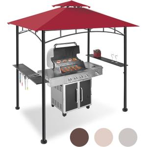 FAB BASED 5'x8' Grill Gazebo Canopy for Patio, Outdoor BBQ Gazebo with Shelves & Extra 2 LED Light, Barbeque Grill Canopy (Red)