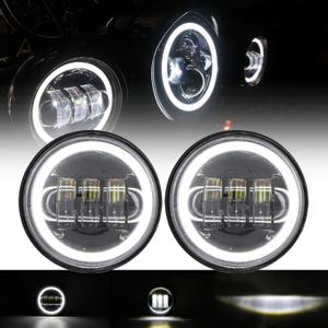 1 Pair 4.5 Inch Led Fog Light With Angel Eyes Passing Lamps DRL bulb For Motorcycle Fog Lamp (Black Fog Light With Angel Eye)