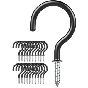 Ceiling Hooks  Vinyl Coated Screw Hooks  1-1/2 Inches Cup Hooks  Screw-in Hooks  20 Pack  Black