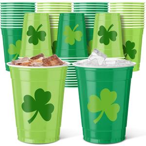 Vesici 100 Pcs 12 oz St. Patrick's Day Disposable Plastic Cups Green Shamrocks Drinking Cups St. Patrick's Day Party Supplies for Holiday Wedding Birthday Party Supplies