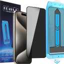 2-Pack Privacy Screen Protector for iPhone 15 Pro Max 6.7-inch, 9H Tempered Glass, Full Coverage, Anti-Fingerprint, Auto Dust-Elimination, No Bubble, Easy Installation