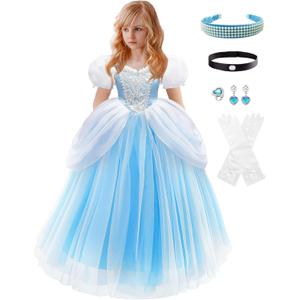 Cinderella Costume for Girls Cinderella Dresses for Girls Cosplay Costume Halloween Party Outfit with Accessories (6T)