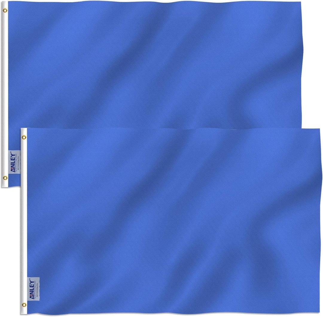 Anley Pack of 2 Fly Breeze 3x5 Foot Solid Blue Flag - Vivid Color and Fade proof - Canvas Header and Double Stitched - Plain Royal Blue Flags Polyester with Brass Grommets 3 X 5 Ft