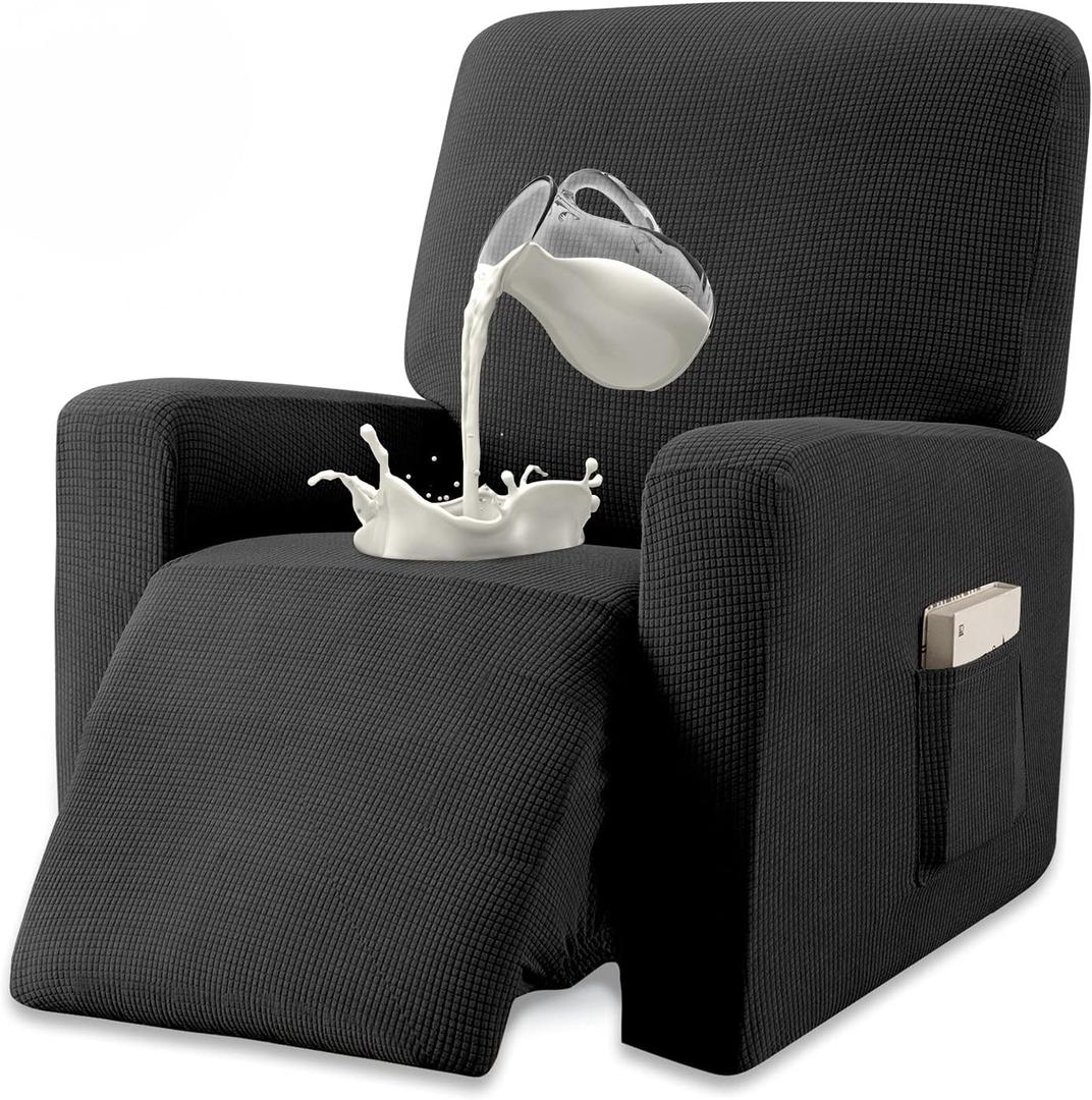 Granbest Premium Water Repellent Recliner Chair Cover High Stretch Jacquard Fabric Recliner Slipcover with Pockets (Recliner, Black)