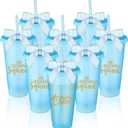 8 Set Birthday Party Glitter Tumblers 24 oz Birthday Squad Queen Plastic Tumblers with Lid Straw and Twist Bow for Squad Party Favor Decorations for Women(Light Blue)