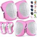 Kids/Youth Knee Pads and Elbow Pads Set for Kids 3-14 Years Boys Girls Protective Gear Set Adjustable Knee Pads, Elbow Pads, Wrist Guards Skateboard Skating Skiing Cycling Biking Running Scooter (M(7-14Years), pink)