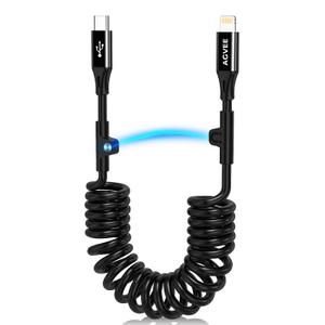 AGVEE 1.5ft Coiled USB-C to Lightning Cable [MFI Certified] Carplay | 30W PD Fast Charger Data Transfer Cord in Car for iPhone 14/13/12/11/XS/8/7/6/5, iPad, iPod