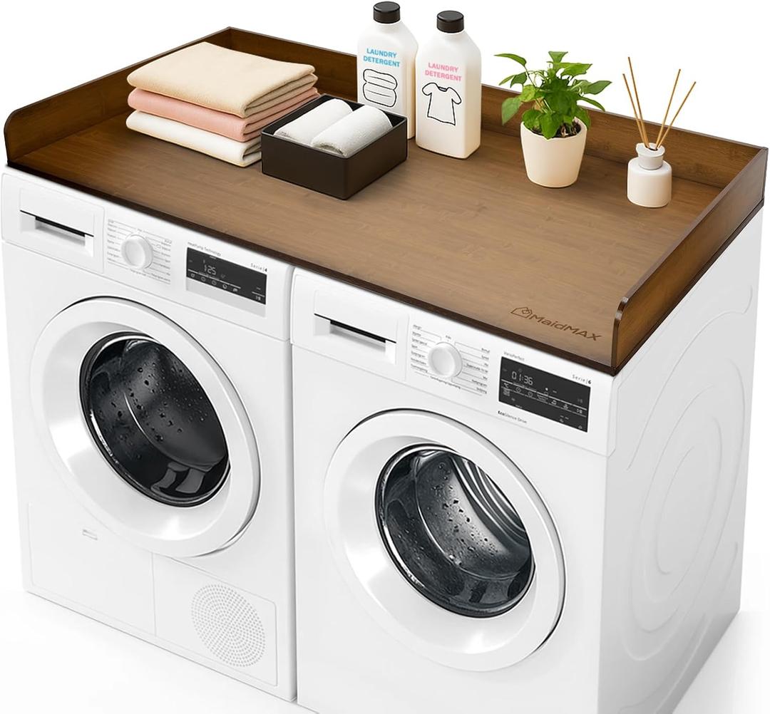 MaidMAX Natural Bamboo Washer Dryer Countertop, 54" W x 27.5" D Washer and Dryer Topper with Edge, Washer and Dryer Countertop with Non-Slip Pads for Laundry Room Organization, Brown