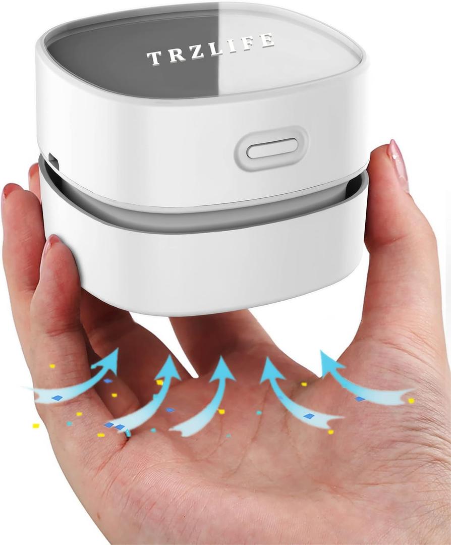 TRZLIFE Desk Vacuum Cleaner, Rechargeable Durable Mini Table Vacuum for Desktop, Drawer & Countertop, Portable Cordless Desktop Vacuum, Ideal Office Accessory, White