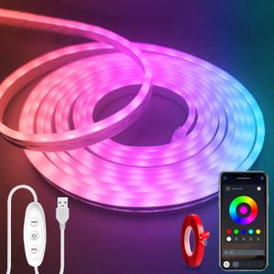 YeewhaleNeon Rope Lights10ft RGB LED Strip Lights with App Control,Music Sync Flexible DIY Design 5V Neon Lights for Bedroom,Living Room,Gaming and Party Decoration (with Adhesive Backing)
