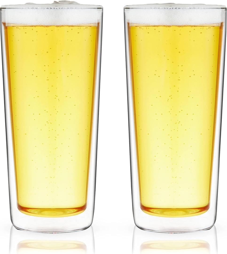 True Double Walled Beer Glasses, Pint Glasses for Beers, Water, Iced Coffee, Cocktails, Game Night, Beer Gifts for Men, BBQ Outdoor Party, Home Bar Accessories, Kitchen Glassware, 16 oz, Set of 2