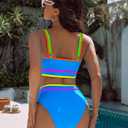 BMJL Women's High Waisted Bikini Sets Sporty Two Piece Swimsuits Color Block Cheeky High Cut Bathing Suits (M)