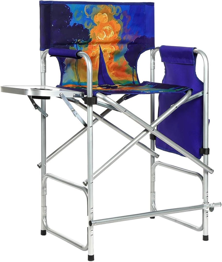 Makeup Chair 41'', Director Chair 600 lbs Portable, Makeup Chair for Makeup Artist with Table, Cup Holder, Storage Bag & Footrest