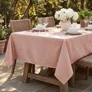 Horaldaily Pink Tablecloth 60x104 Inch Rectangular, Solid Rectangle Table Cloth with Golden Sequin, Thanksgiving Christmas Table Cover for Wedding, Party, Banquet, and Events