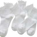 SSF&TUYS Ruffle Socks for Women  Soft Cotton Frilly Ankle Socks, Cute, Breathable & Comfy, 6 Pairs (01-white)