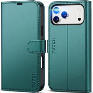 TUCCH Wallet Case for iPhone 17 Pro Max (6.9") 2025, 4 Card Holders | RFID Blocking | Stand | Shockproof TPU Shell | PU Leather | Magnetic Closure | Protective Flip Cover | Bluish Green