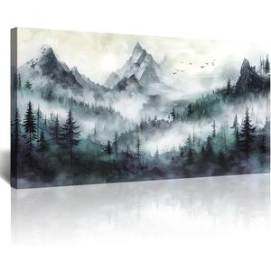Lapremoly Modern Wall Art - Living Room & Bedroom Decor - Trees Landscape - Foggy Forest - Office Wall Decor - Canvas Prints - Ready to Hang - 40x20