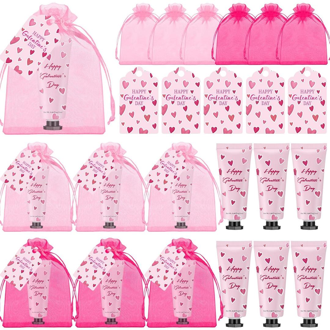 Loopeer 6 Pack Galentine's Day Hand Cream Gifts Galentine's Valentine's Day Party Favors Bulk Hand Cream with Organza Bag and Greeting Card for Women Girl's Night Bachelorette Party Decorations