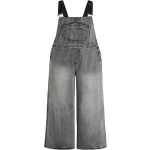 CIDER Womens Plus Size Denim Overall Bib Wide Leg Adjustable Strap Jean Jumpsuits with Pockets (Gray), 3XL