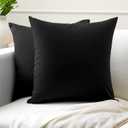 Encasa XO Throw Pillow Covers 16x16 in Set of 2 Jet Black | No Inserts | Cotton Pillow Covers for Living Room, Bed, Sofa, Couch | Decorative Cushion Covers with Improved Zippers
