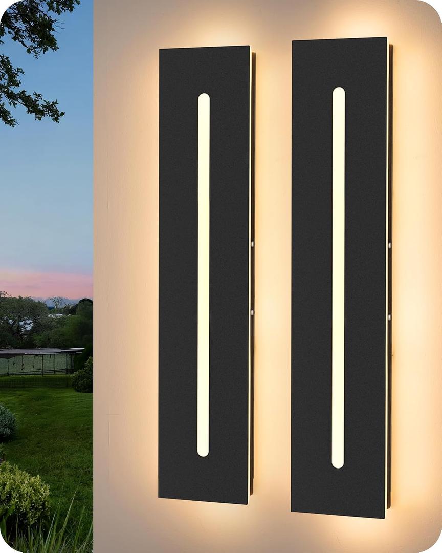 EDISHINE Upgraded 23.6" LED Modern Outdoor Wall Light, Dimmable Linear Exterior Wall Sconce, Adjustable Color Temperature, IP65 Waterproof, Long Exterior Lighting Fixtures for Garage, Porch, 2 Pack